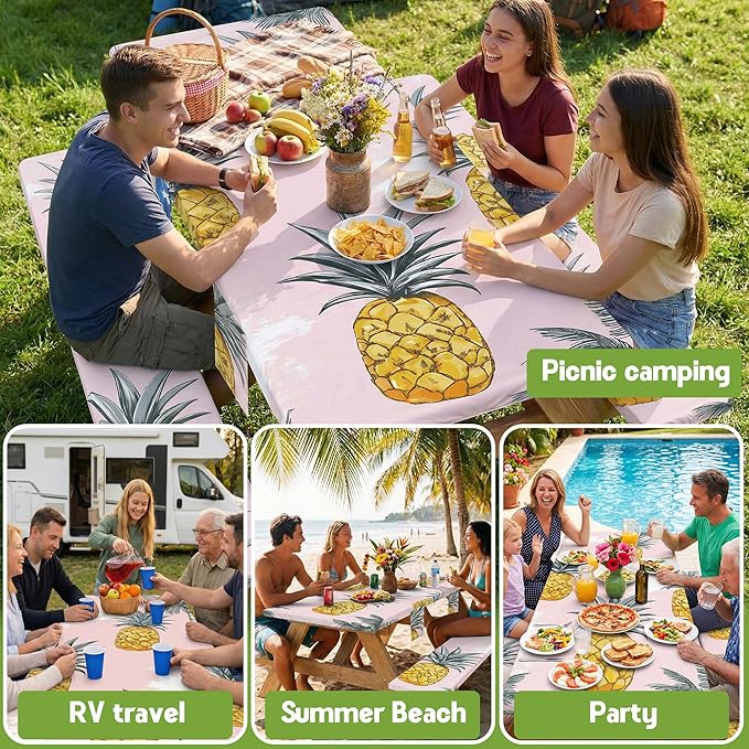 Picnic Table Cover with Bench Covers Elastic Tablecloth Camping Essentials Gear Table Cloth Outdoor Glamping Cool Fun Unique Ideas Birthday Camping Gifts for Mother Mama Mommy Mom from Daughter Son