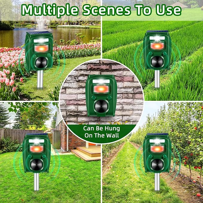 2Pack Upgraded Bird Deterrent Solar Animal Repellent Ultrasonic Outdoor with Motion Sensor Strobe Light for Pigeon Woodpecker Cat Rabbit Raccoon Squirrel Skunk Deer Repellent Devices for Yard Garden