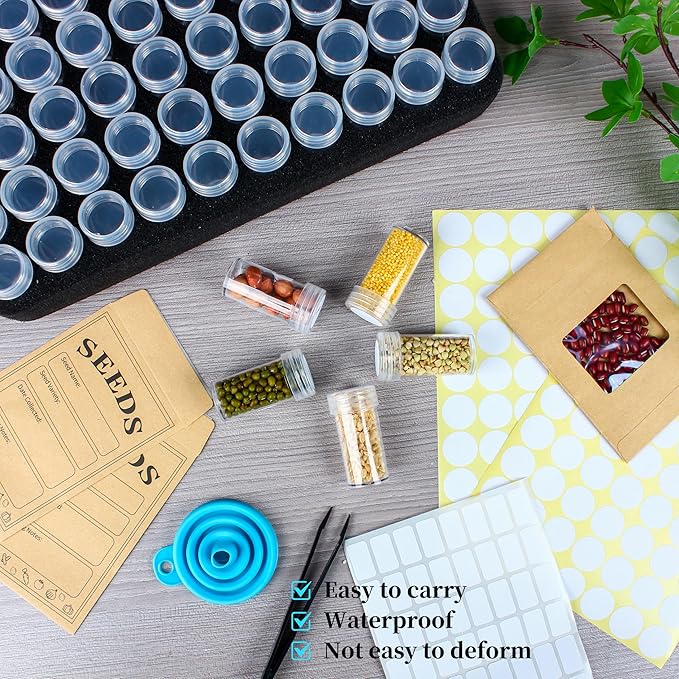 60 Slots Seed Storage Organizer with 20 Envelopes Portable Sturdy Seeds Container Box Airtight Garden Seed Saver Saving Kit (small-60 Slots)