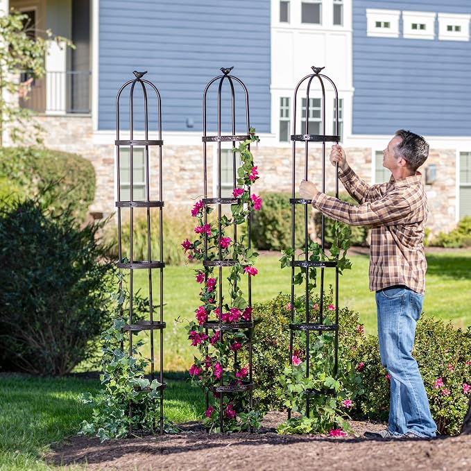 Evergreen 7 ft Garden Trellis for Climbing Plants Outdoor Metal Garden Obelisk, Indoor Plant Trellis for Potted Plants & Heavy Vines Support, Bronze
