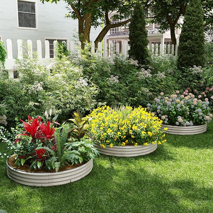 ZFHgarden Galvanized Planter Outdoor Galvanized Metal Planter Round Raised Garden Bed Kit for Gardening Outdoor 1CP Gray 4X2X1FT