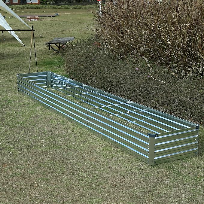 Foxlang 12x2x1ft(2 Pack) Galvanized Raised Garden Bed,Outdoor Planter Box Metal Patio Kit Planting Bed for Vegetables Flowers Herb,Silver