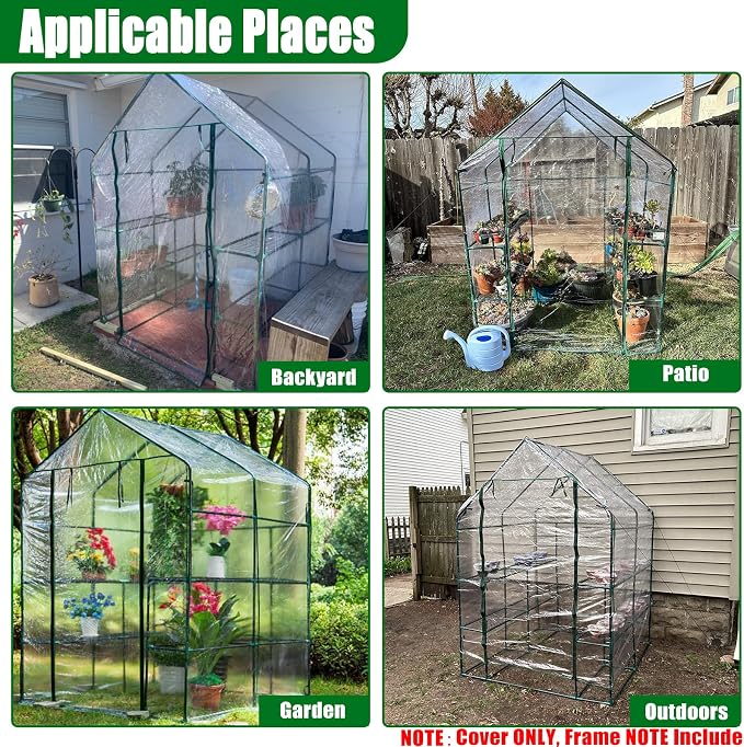 Greenhouse Replacement Cover with Roll-Up Zipper Door, 56ร56ร76 inch PVC Transparent Greenhouse Cover Protect Outdoor Gardening Plants from Rain Frost๏ผWaterproof and UV Resistant(Frame Not Include)
