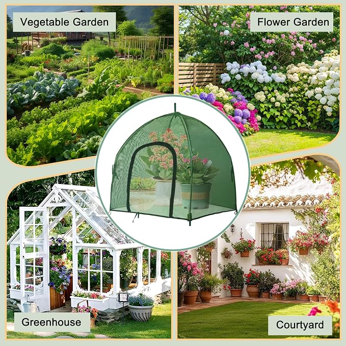 2.7*2.7*2.5FT Shade Mesh Plant Tent Cover 100 GSM Heavy-Duty Garden Net Cage with Fiberglass Poles & Zipper Door, Multi Sizes with Ground Stakes for Raised Bed Seedling Flower Vegetable Planting