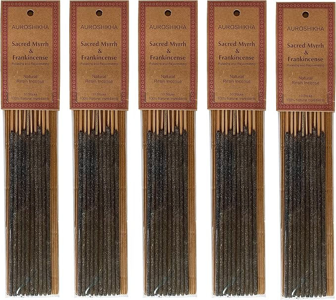 Auroshikha Natural Resin Frankincense Myrrh - Incense Sticks (5 Pack, Total 50 Sticks)