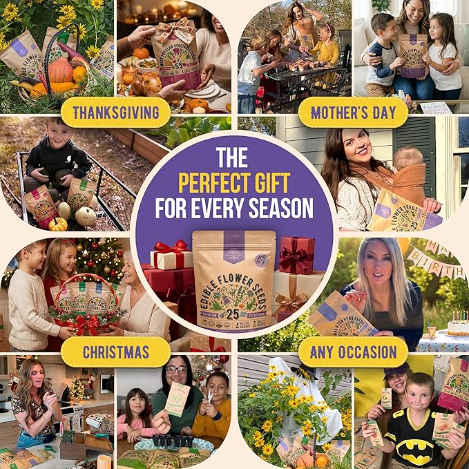 Organo Republic 25 Edible Flower Seeds Variety Pack for Indoor Outdoor Gardening - 8,000+ Non-GMO Heirloom Flower Seeds - 2026 Season: Anise, Hyssop, Nasturtium, Pansy, Echinacea, Lavender, Chives