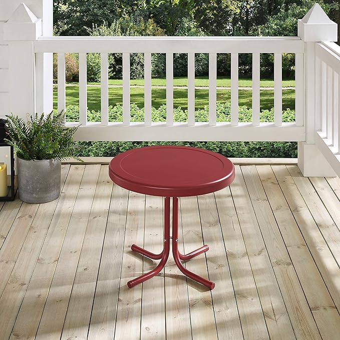 Crosley Furniture Griffith Weather Resistant Retro Metal Outdoor Side Table for Patio, Deck, Porch, Coral Red