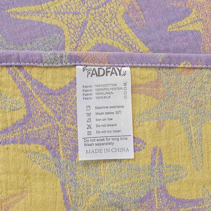 FADFAY Beach Theme Sheets Set Queen Purple Yellow Starfish Ocean Bedding Coastal Nautical Bedding Super Soft Washed Double -Layer Muslin Sheets 100% Cotton Deep Pocket Fitted Sheet 4Pcs, Queen Size