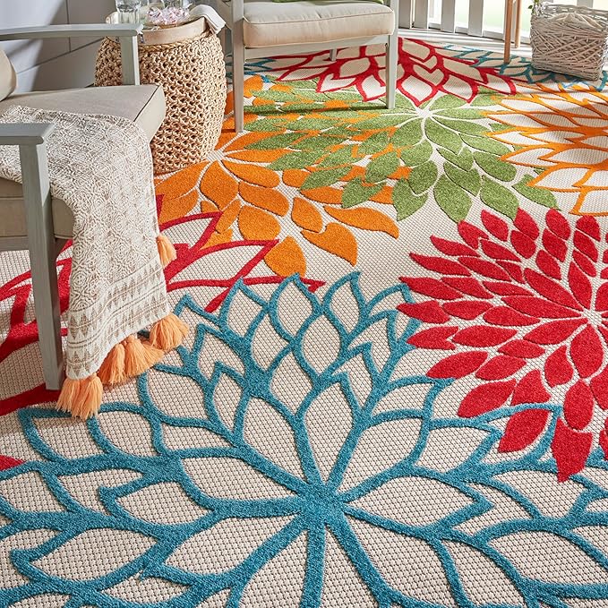 Nourison Home Aloha Indoor/Outdoor Green 6' x 9' Area Rug, Easy Cleaning, Non Shedding, Bed Room, Living Room, Dining Room, Deck, Backyard, Patio (6x9)