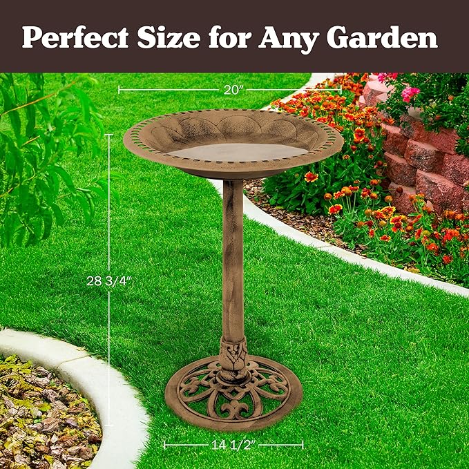 Pure Garden 50-LG1074 Antique Bird Bath-Weather Resistant Resin Birdbath with Vintage Scroll Design, 3 Ground Stakes for Garden, Outdoor Decor (Bronze)