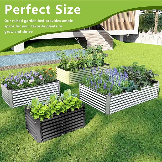 8x2x2FT Galvanized Raised Garden Bed,Galvanized Planter Boxes Outdoor, Large Metal Raised Garden Beds for Vegetables-Silver