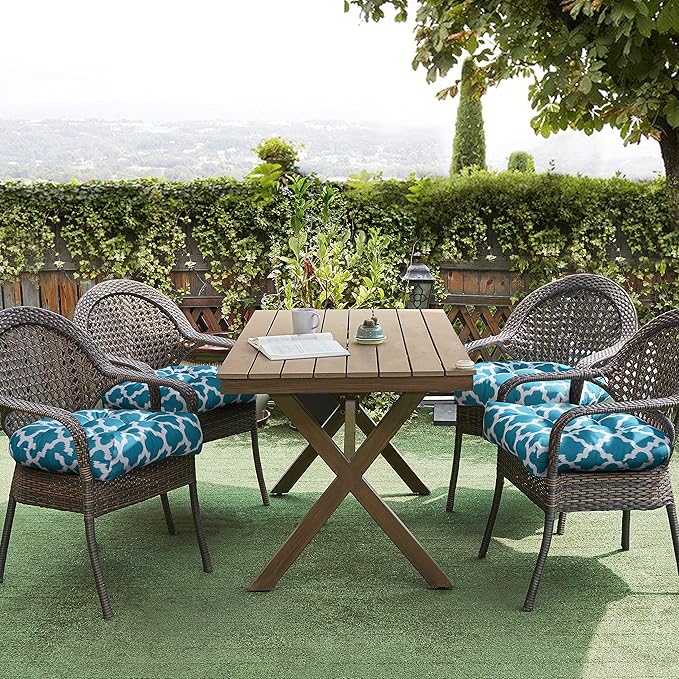 Sweet Home Collection Patio Cushions Outdoor Chair Pads Premium Comfortable Thick Fiber Fill Tufted 19" x 19" Seat Cover, 6 Count (Pack of 1), Tessa Teal