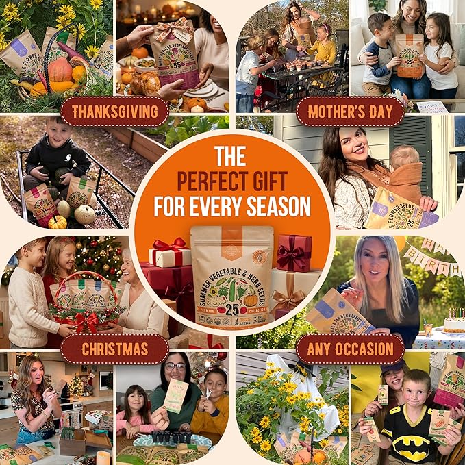 Organo Republic 25 Summer Vegetable & Herb Garden Seeds Variety Pack - 6,820+ Non-GMO Heirloom Veggie & Herb Seeds for Outdoors & Indoor Home Gardening: Tomato, Okra, Bean, Cucumber, Basil, Rosemary