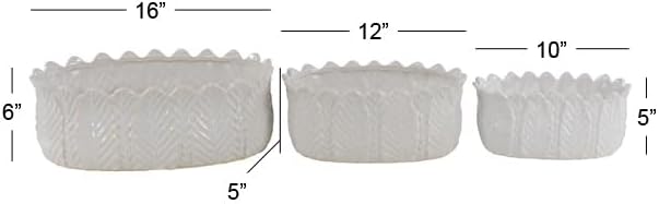 Deco 79 Ceramic Indoor Outdoor Planter Small Planter Pot, Set of 3 Planters 10", 12", 16"W, White