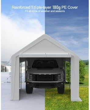 IDEALHOUSE 13'x20' Oversized Heavy Duty Carport - Portable Garage with Reinforced Frame & 4 Doors + 4 Windows, Large Shelter for Pickup Trucks, SUVs & Travel Trailers (White)