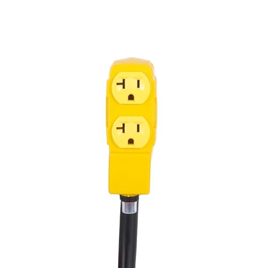 Heavy Duty 30Amp to 20 Amp 125V RV Distribution Adapter. Generator Locking Plug NEMA L5-30P Male to Female Receptacle 4*5-20R/5-15R with Circuit Breaker.RV Generator Adapter Cord 1.5FT，Yellow