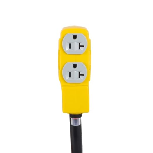 Heavy Duty 30Amp to 20 Amp 125V RV Distribution Adapter. Generator Locking Plug NEMA L5-30P Male to Female Receptacle 4*5-20R/5-15R with Circuit Breaker.RV Generator Adapter Cord 1.5FT，Yellow