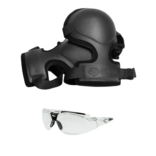 GRITR 2-Piece Tactical Knee Pads and Shooting Glasses Set for Hunting, Shooting, Construction & Outdoor Work – Black Knee Pads, Transparent Frame Glasses