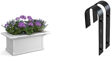 Mayne Yorkshire 2ft Window Box Planter with Handrail Brackets - White - Fade Resistant, Self Watering, Perfect for Outdoor Use