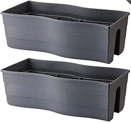 Ridge Rail Long Rectangular Flower Pot, Indoor/Outdoor Hanging Rail Planter Lightweight & Weatherproof Flower Box - Balcony Planters for Railing and Fence Patio, Deck 2 Pack (Grey)