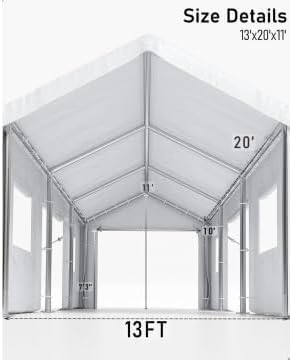 IDEALHOUSE 13'x20' Oversized Heavy Duty Carport - Portable Garage with Reinforced Frame & 4 Doors + 4 Windows, Large Shelter for Pickup Trucks, SUVs & Travel Trailers (White)
