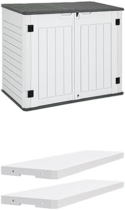 YITAHOME Outdoor Horizontal Storage Sheds 35 Cu Ft,Light Gray+Resin Storage Shed Shelves 35 Cuft,Gray