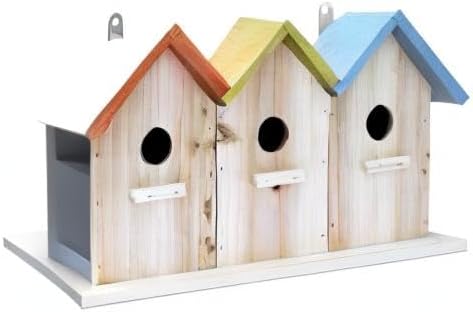 Bird House for Outdoors/Indoors, Hanging Kit for Kids & Adults, Decorative Feeder for Bluebirds, Wrens & Chickadees, All-Weather Home Decoration (Multi Orange Yellow Blue, 3 Houses)