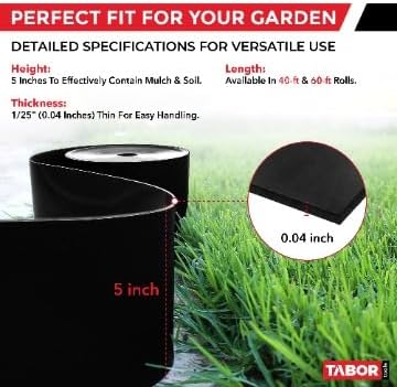 TABOR TOOLS 60 Ft Terrace Board, 5 Inch High, 0.04" Inch Thin, Landscape Edging Coil, Grass Barrier, Bender Board, Garden Liner, ES24. (Black)