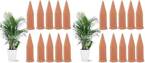 Tcamp 20 Pack Terracotta Watering Spikes, Plant Watering Devices Wine Bottle Automatic Plant Self Watering Spikes for Vacations, Self-Watering Stakes for Indoor Outdoor Plants