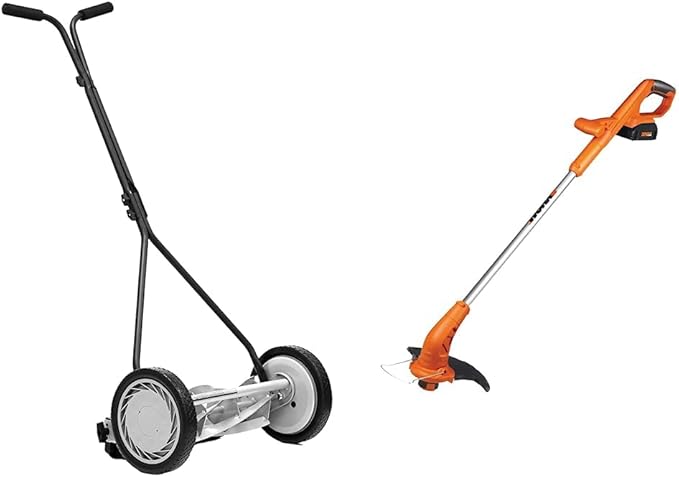 Great States 415-16 16-Inch Reel Mower Standard Full Feature Lawn Mower & Worx WG154 20V PowerShare 10" - 12" Cordless String Trimmer & Edger (Battery & Charger Included)