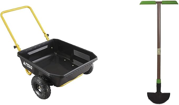 Gorilla Carts 4 cu ft Poly Yard Cart, 300 lb Capacity with AMES 39-Inch Saw-Tooth Border Edger, 8-7/8 in Blade