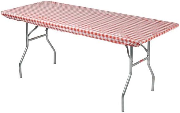 Kwik-Covers 6' Rectangle Plastic Table Covers 30" x 72", Bundle of 5 (Red & Blue Gingham)