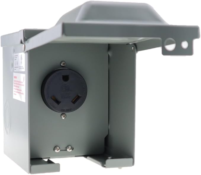 30 Amp 125 Volt RV Power Outlet Box, Enclosed Lockable Weatherproof NEMA TT-30R Outdoor Electrical Receptacle Panel for RV Camper Travel Trailer Motorhome Electric Car Generator