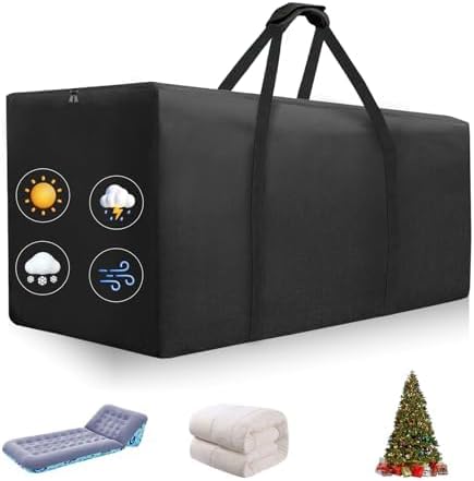 Outdoor Patio Cushion Storage Bag - 420D Waterproof Large Patio Furniture Cushion Organizer Storage Bag with Handle and Zipper, 48" L x 16" W x 22" H Big Foldable Duffle Cover