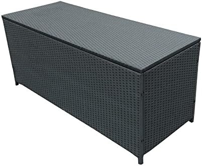 Oakland Living Charcoal Black Indoor and Outdoor Balcony Patio Deck Porch Pool 113 Gallon Wicker Storage Box Trunk Bin with Metal Frame