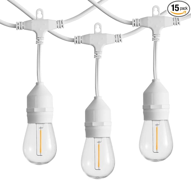 SUNTHIN 50FT Outdoor White String Light with 16 1W LED Shatterproof Filament Bulb for Patio Lights, Backyard, Porch, Party Lights