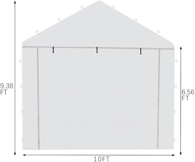 10x20 Carport Replacement Sidewall, Front/Back Panel Canopy Entrance Panel with Zippers and Elastic Ball Bungees, 180G PE Waterproof & UV Protected Replacement Sidewall Cover, White