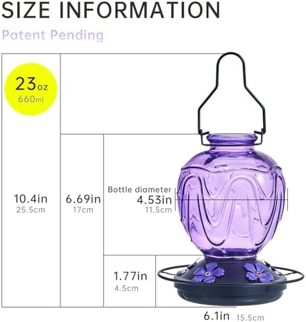 Glass Hummingbird Feeders for Outdoor Hanging, 24 OZ Red and 24 OZ Purple