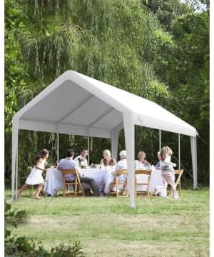 IDEALHOUSE 13'x20' Oversized Heavy Duty Carport - Portable Garage with Reinforced Frame & 4 Doors + 4 Windows, Large Shelter for Pickup Trucks, SUVs & Travel Trailers (White)