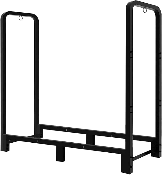 4Ft Firewood Rack Adjustable Fireplace Wood Holder for Outdoor Indoor Storage Log - Heavy Duty Fire Log Lumber Stand Stacker, Black