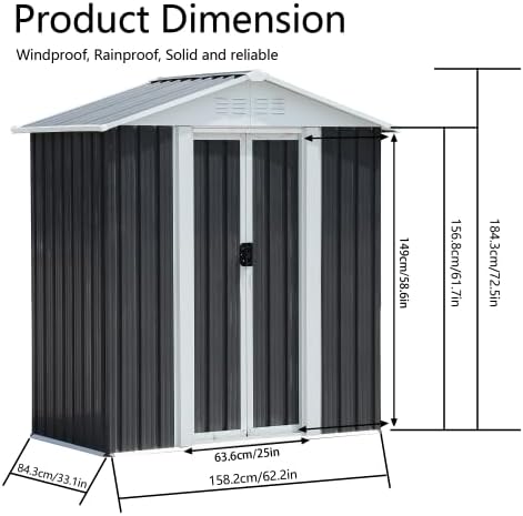 KEIKI 5x3FT Outdoor Storage Shed, Heavy-Duty Metal Storage Shed with Floor & Lockable Sliding Doors, Waterproof Tool Sheds for Garden, Backyard, Patio, Lawn