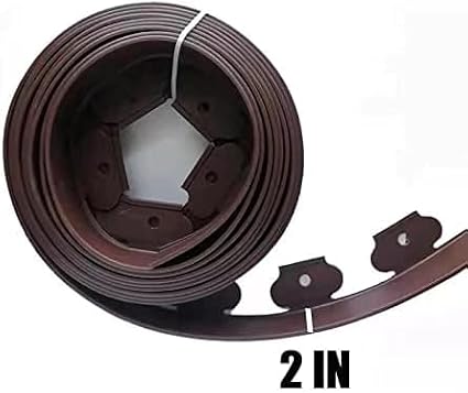 Garden Edging，80ft Landscape Edging with 100 Spikes for Lawn 2 Inch Tall (Brown, 80FT)