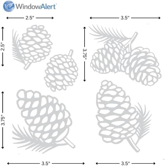 WindowAlert Pinecone Anti-Collision Decal 4 Pack - UV-Reflective Window Decal to Protect Wild Birds from Glass Collisions - Made in The USA