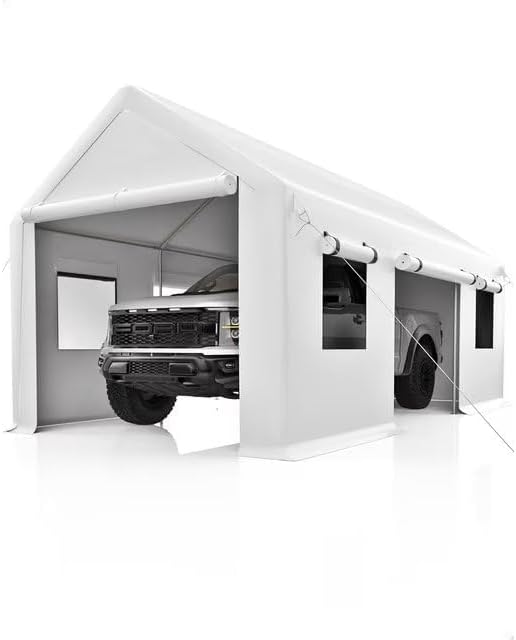 IDEALHOUSE 13'x20' Oversized Heavy Duty Carport - Portable Garage with Reinforced Frame & 4 Doors + 4 Windows, Large Shelter for Pickup Trucks, SUVs & Travel Trailers (White)