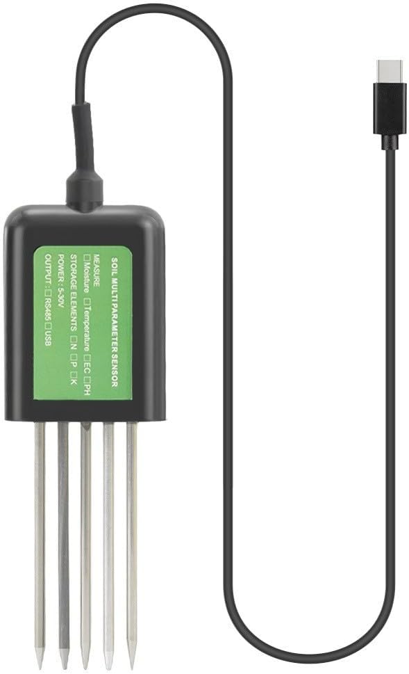 USB Soil Sensor 7-in-1 Tester For Moisture, Soil Analysis Tool, Temperature, PH & NPK Nutrients - IP68 Digital Meter For Agriculture, Gardening & Research Farming, Floriculture