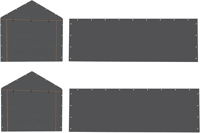10 * 20 FT Carport Replacement Sidewall kit Panel Set of 4, 180G PE Waterproof & UV Protected Replacement Sidewall Cover, Gray