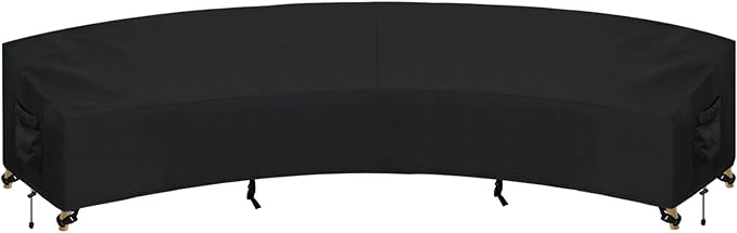 PureFit Outdoor Sectional Sofa Cover Waterproof Curved Patio Furniture Covers for Deck, Lawn and Backyard, 190Lx36Dx39Hx128FL, Black