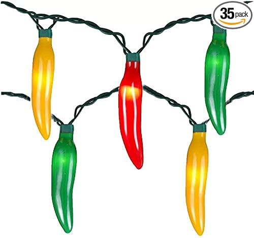 Multicolor Chili Pepper String Lights Plug in, 13.6Ft Outdoor Christmas Decorations Lights with 35 LED Red Green Yellow Chili Pepper Lights for Cinco de Mayo Fiesta House Kitchen Patio Mexican Party