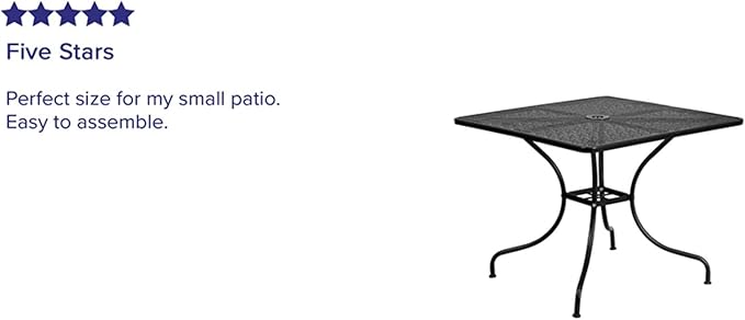 Flash Furniture Oia Commercial Grade 35.5" Square Black Indoor-Outdoor Steel Patio Table with Umbrella Hole