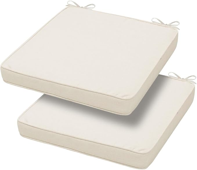 Magpie Fabrics Square Corner Seat Cushion, 18" x 18" x 2.5", 2 Pack, Indoor/Outdoor Waterproof Weather Resistant Universal Chair Pads for Patio Garden Dining - Cream Beige